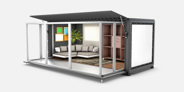 istock 3d Illustration of Container House. Reuse Container for livingroom. 1202429109