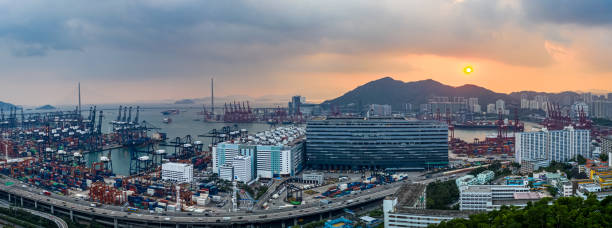 istock Kwai Chung, Hong Kong  - September 24, 2019 :  Kwai Tsing Container Terminals from drone view 1202432613