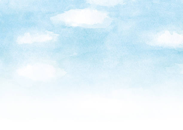 stockillustraties, clipart, cartoons en iconen met blauwe hemel met wolkenaquarelachtergrond - blue sky