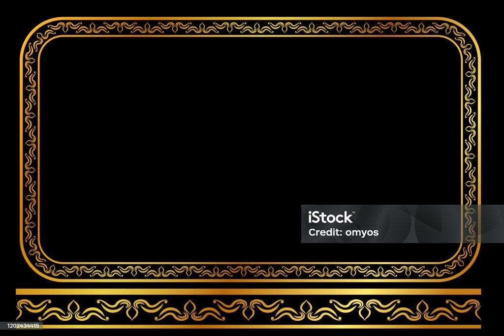 Vector Golden Rectangle Floral Frame At Black Background Stock