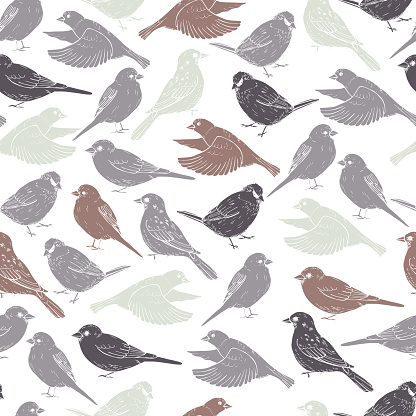 Hand drawn sparrows. Vector  seamless pattern