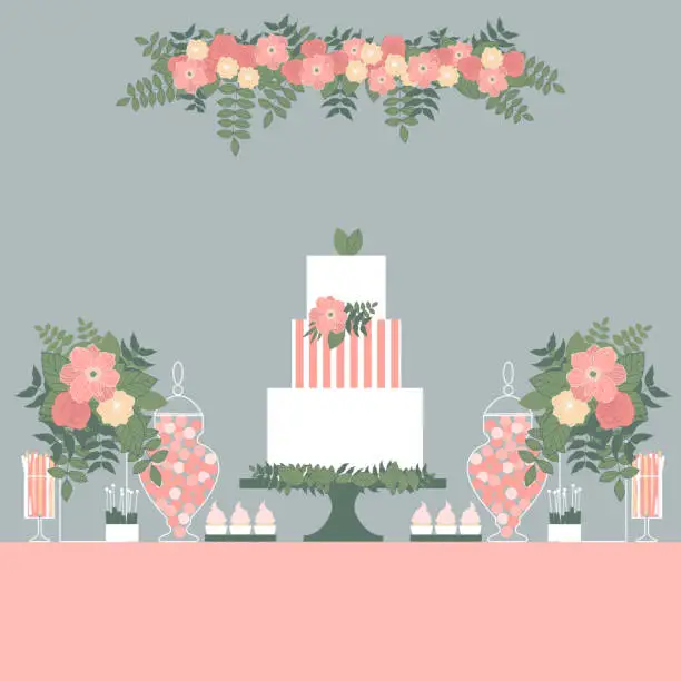 Vector illustration of Wedding candy bar with cake