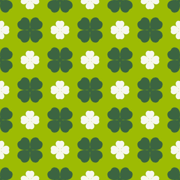 Clover leaves seamless pattern. Vector shamrock background. Happy St Patricks Day design. Simple green spring print. Clover leaves seamless pattern. Vector shamrock background. Happy St Patricks Day design. Simple green spring print. clover celebration event sparse simplicity stock illustrations