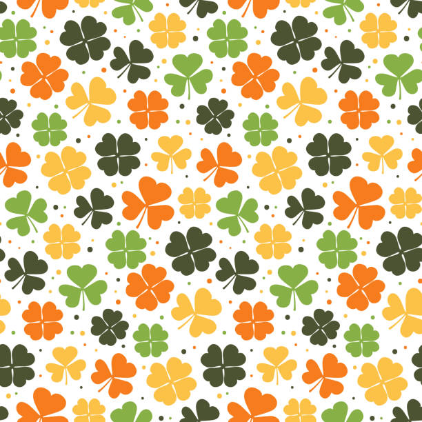 clover hinterlässt nahtloses muster. bunte kleeblatt hintergrund. glücklich st patricks day design. süße einfache feder druck. vektor-illustration. - clover celebration event sparse simplicity stock-grafiken, -clipart, -cartoons und -symbole