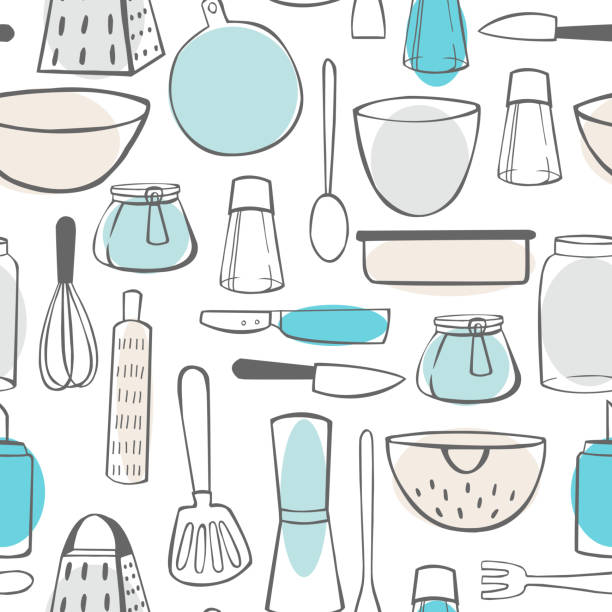 Kitchenware. Vector  pattern Hand drawn kitchenware. Vector  seamless pattern cooking patterns stock illustrations