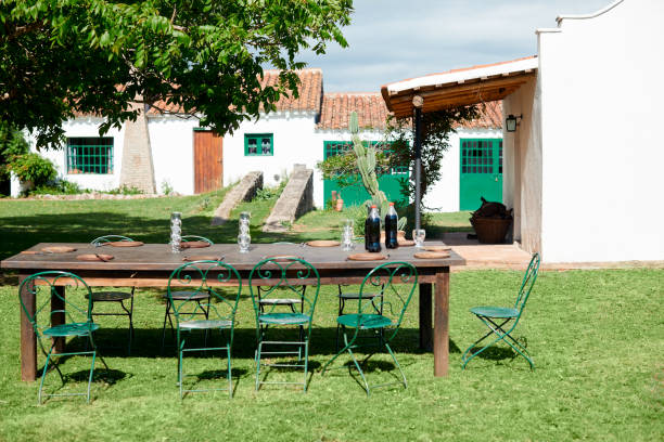 View of empty outdoor cafe in Tuscany,Italy