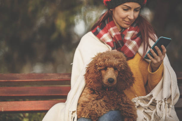 istock Dog resting on his owners lap while they are relaxing on a park bench 1202446380