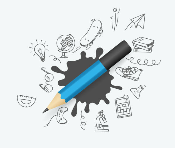 落書き要素ベクトルイラストを持つ青い鉛筆 - pencil man made graphite writing点のイラスト素材／クリップアート素材／マンガ素材／アイコン素材