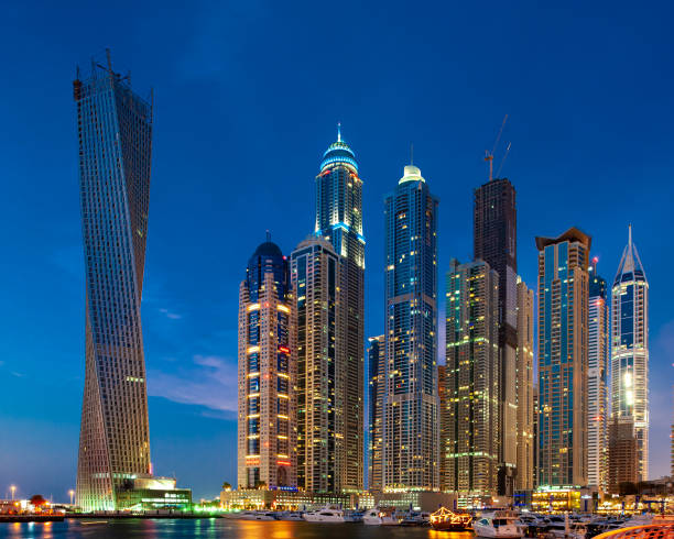 The Dubai skyline as seen from the Marina, Dubai, UAE