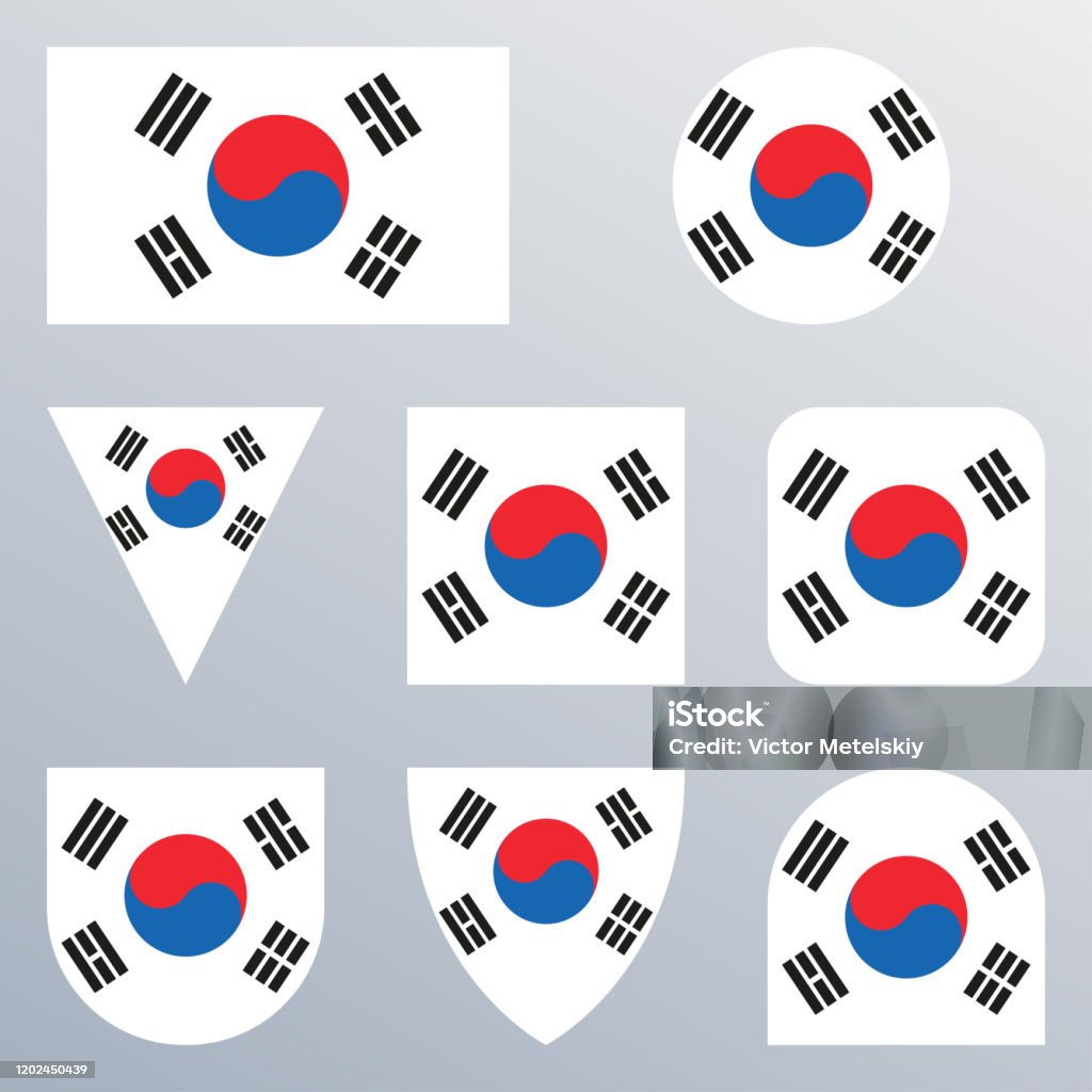 대한민국 국기 아이콘 세트입니다 다른 모양의 한국 국기 버튼 또는 배지 벡터 그림입니다 개념에 대한 스톡 벡터 아트 및 기타 이미지 -  Istock