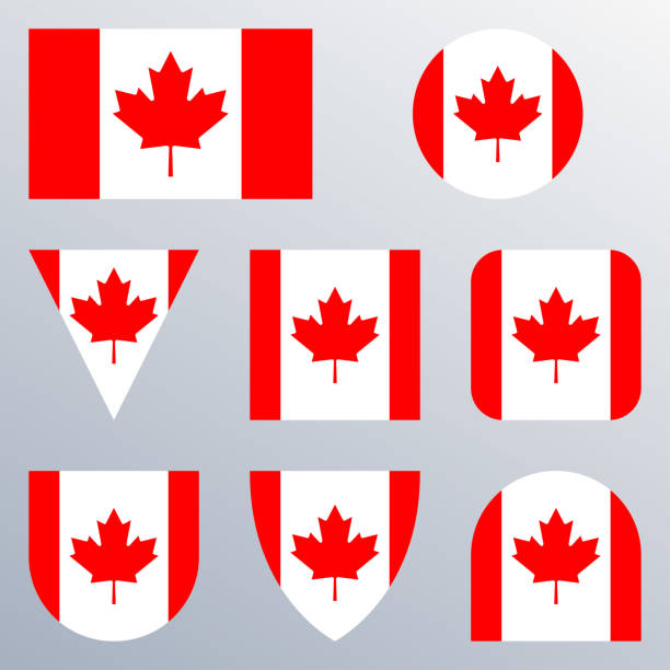 Canada flag icon set. Canadian flag button or badge in different shapes. Vector illustration. Canada flag icon set. Canadian flag button or badge in different shapes. Vector illustration. canadian flag maple leaf computer icon canada stock illustrations