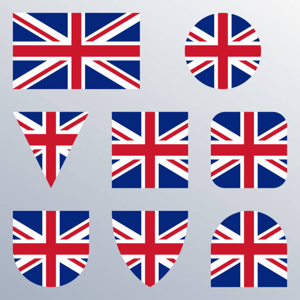 illustrations, cliparts, dessins animés et icônes de ensemble d'icône d'indicateur du r-u. drapeau britannique dans différentes formes. collection de boutons de grande-bretagne. illustration de vecteur. - british flag vector uk national flag