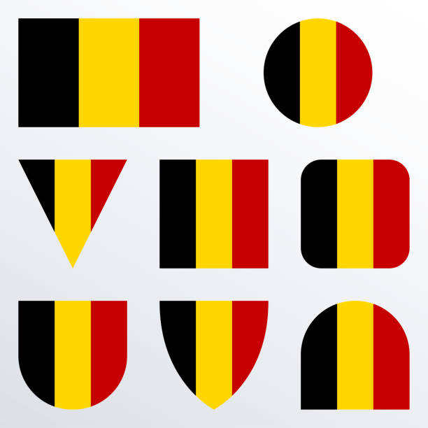 ilustraciones, imágenes clip art, dibujos animados e iconos de stock de conjunto de iconos de bandera de bélgica. botón de bandera belga o insignia en diferentes formas. ilustración vectorial. - belgium belgian flag flag shield