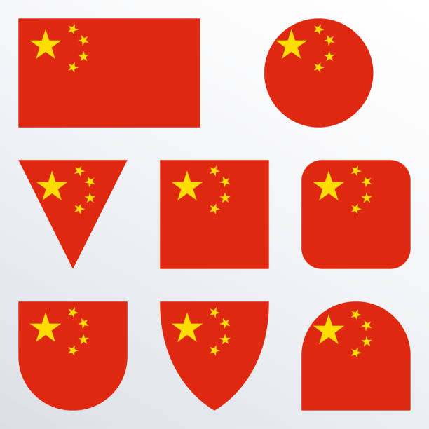 illustrazioni stock, clip art, cartoni animati e icone di tendenza di set di icone della bandiera della cina. pulsante o badge della bandiera cinese in forme diverse. illustrazione vettoriale. - 4814