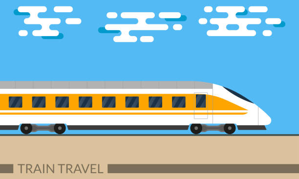 기차. 현대 여객 철도 익스프레스. 기차 배너로 여행. 철도 마차. 벡터 그림입니다. - electric train illustrations stock illustrations