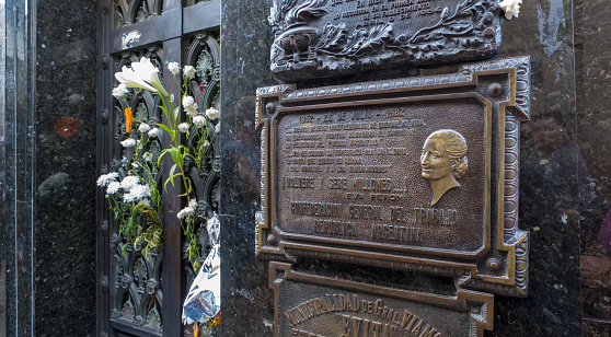 Eva Peron's grave in Recoleta Cemetery (Cementerio de la Recoleta) in Buenos Aires, Argentina.