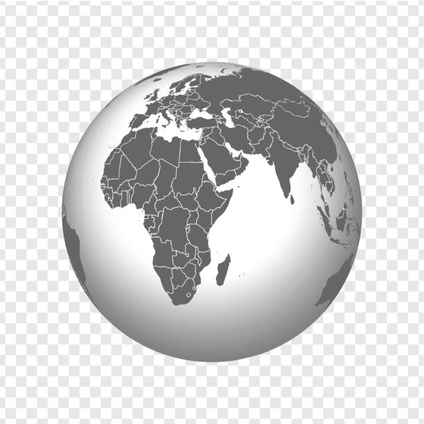 Globe of Earth with borders of all countries. 3d icon Globe in gray on transparent background. High quality world map in gray.  Africa, Middle East. Vector illustration. EPS10. Globe of Earth with borders of all countries. 3d icon Globe in gray on transparent background. High quality world map in gray.  Africa, Middle East. Vector illustration. EPS10. israel egypt border stock illustrations