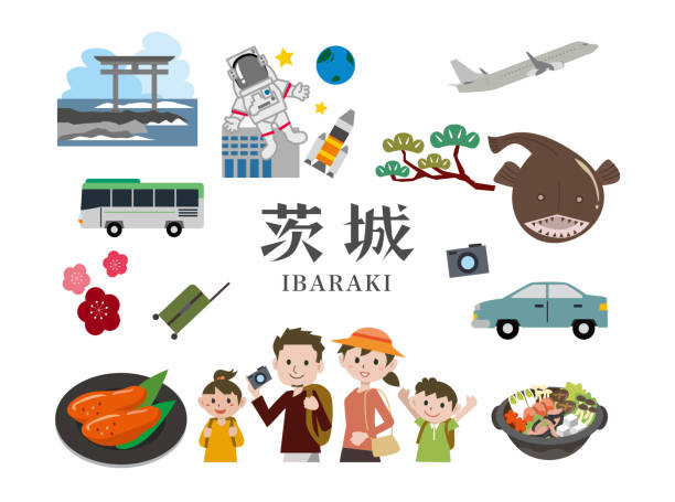 Sightseeing in Ibaraki, Japan Vector illustration ibaraki prefecture stock illustrations