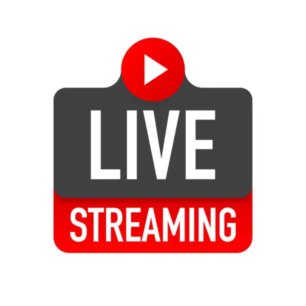 Vector illustration of Live streaming logo - red design element with play button for news and TV or online broadcasting.