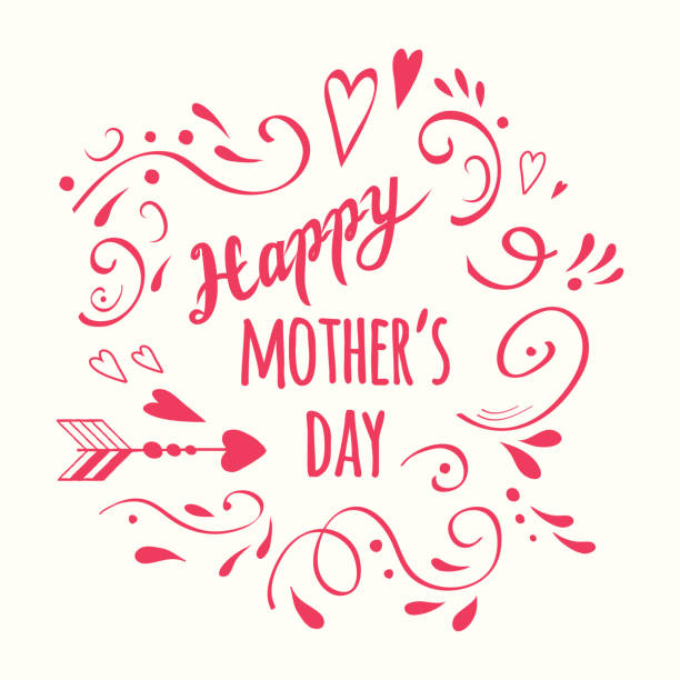 Vector handwritten romantic Happy Mothers Day calligraphy diagonal banner floral pink vector art illustration