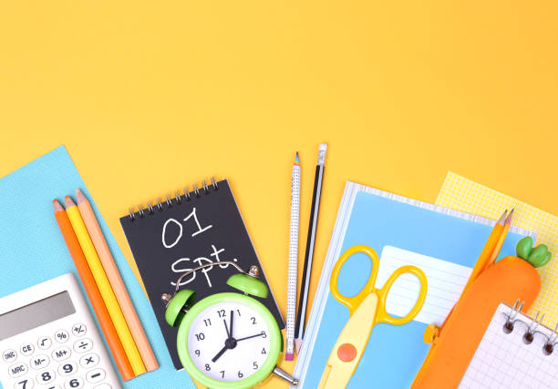 istock School supplies top view,back to school concept.September first flat lay objects. 1202458736