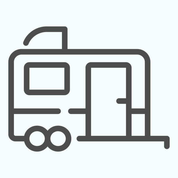 illustrations, cliparts, dessins animés et icônes de icône de ligne de remorque. bus pour l'illustration vivante d'isolement sur le blanc. conception de modèle de contour de remorque de maison mobile, conçue pour le web et l'application eps 10. - motor home camping mobile home vehicle trailer