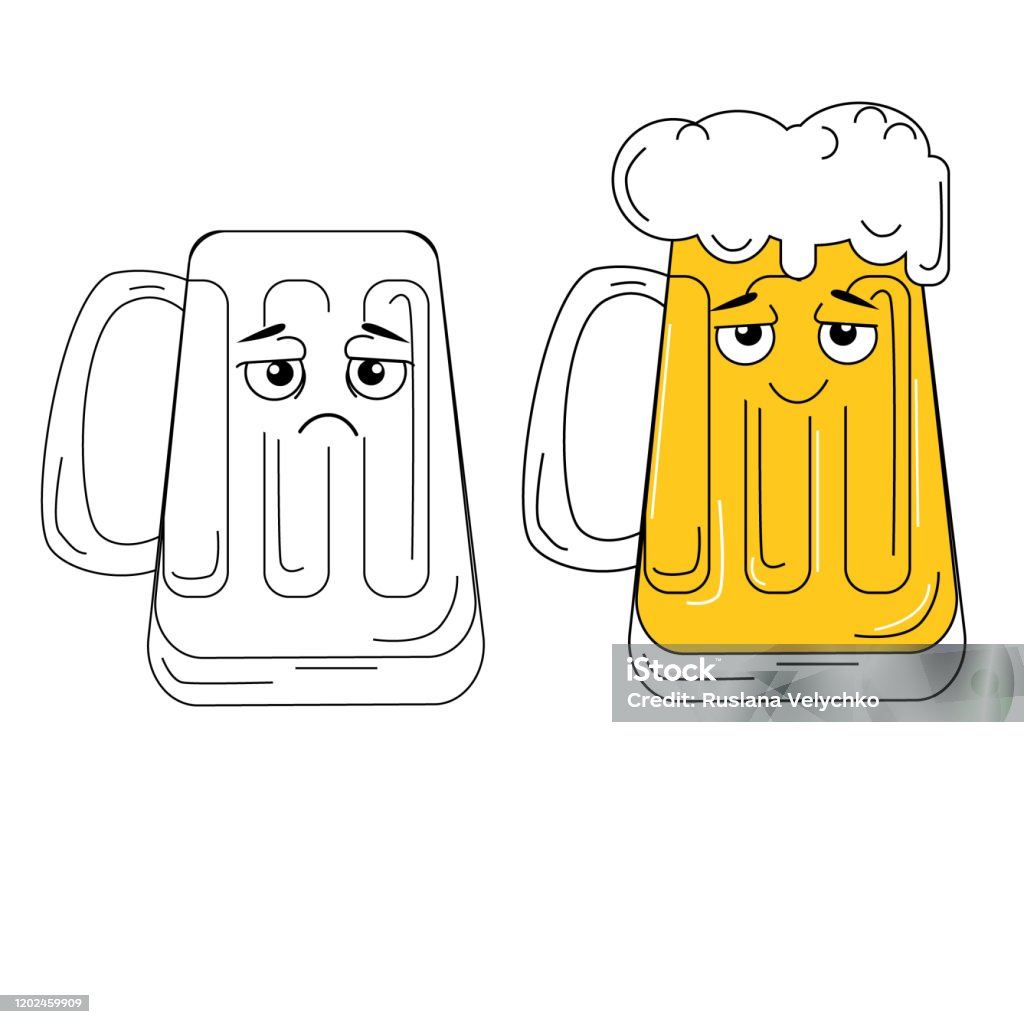 Two Vector Cartoon Beer Glass Empty And Full Sad And Happy Isolated On  White Background Print Or Poster Design For Octoberfast Patric Day Stock  Illustration - Download Image Now - iStock