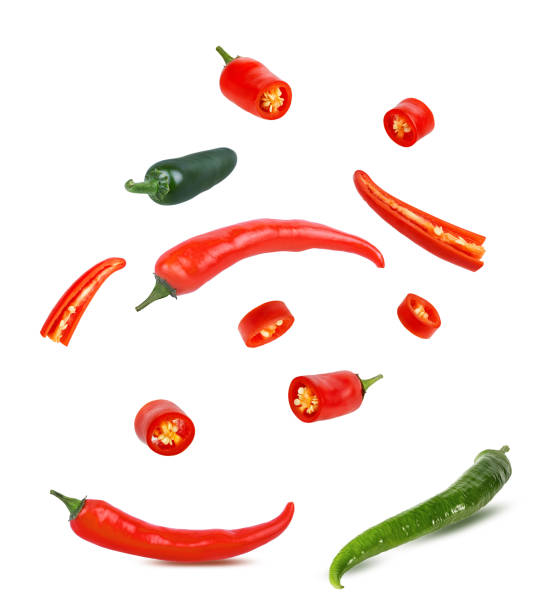 istock Hot red and green chili pepper isolated on white background with clipping path 1202460012