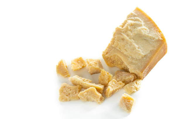 Parmesan Reggiano cheese isolated on white background