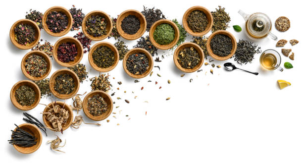 istock Large assortment of tea on a white background. The view from the top 1202460391