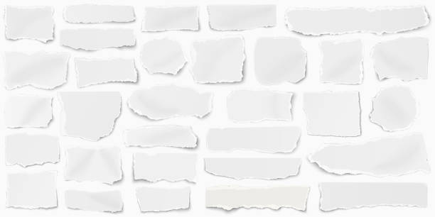 Set of paper different shapes fragments placed elongately and isolated on white background Set of paper different shapes fragments placed elongately and isolated on white background ripped paper stock illustrations