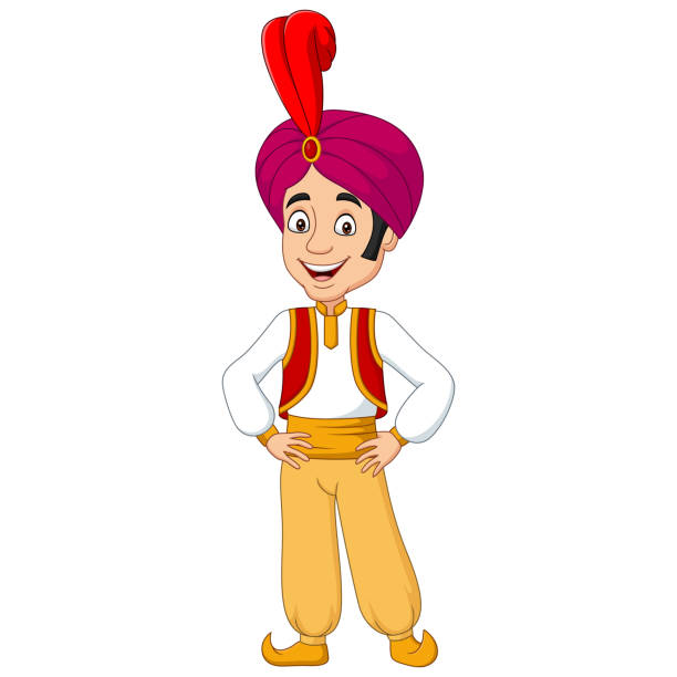Cartoon young aladdin posing on white background Vector illustration of Cartoon young aladdin posing on white background sultan stock illustrations