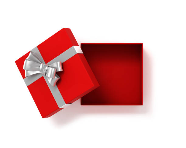 istock Open red gift box top view with bow ribbon. 3D Illustration. 1202463032