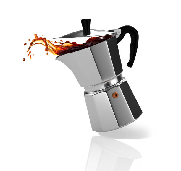 Italian coffee maker with a coffee splash. 3D Illustration. Italian coffee maker with a coffee splash. 3D Illustration. moka stock pictures, royalty-free photos & images