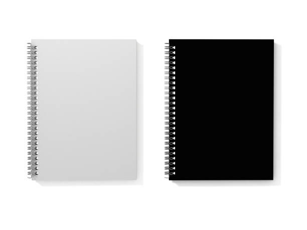 istock Top view on white and black spiral notebooks. 3D Illustration. 1202464492