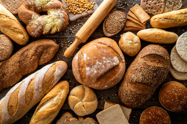 Bread varied bakery traditional on rustic wood