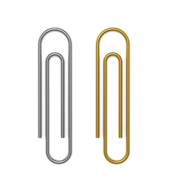 istock Silver and golden paper clips. 3D Illustration. 1202464754
