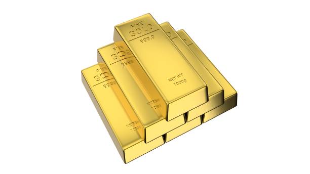 istock Gold ingots isolated on white background. 3D-rendering 1202465060