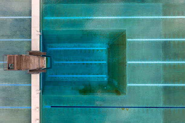 diving tower in a swimming pool from above, Germany