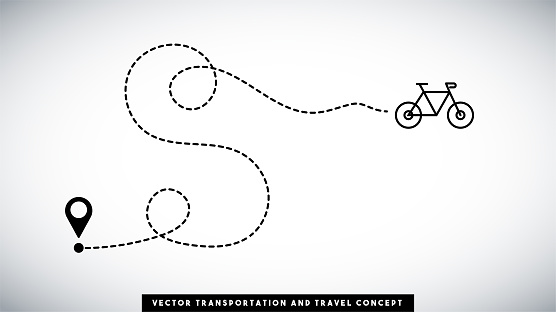Bike line path vector design. Transportation and travel concept. Horizontal composition with copy space.