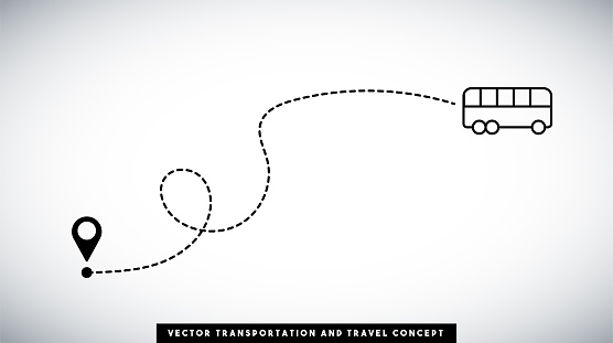 Bus line path vector design. Transportation and travel concept. Horizontal composition with copy space.