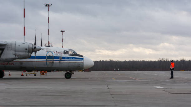 Kostroma Airlines Antonov An-26 Kostroma Air Enterprise Antonov An-26B-100, RA-26081, on the stand. Pulkovo International Airport, Saint-Petersburg, Russia. 17 January 2020 antonov an 26 stock pictures, royalty-free photos & images