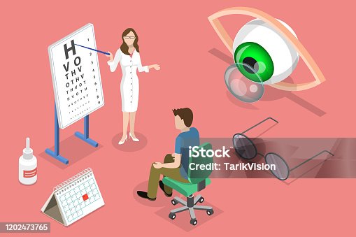 istock Isometric flat vector concept of ophthalmology, eyesight check up. 1202473765