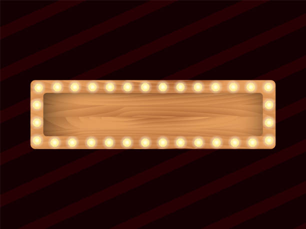 istock Brown wooden board with light bulbs on a wall. Vector stock illustration for card or banner 1202476497