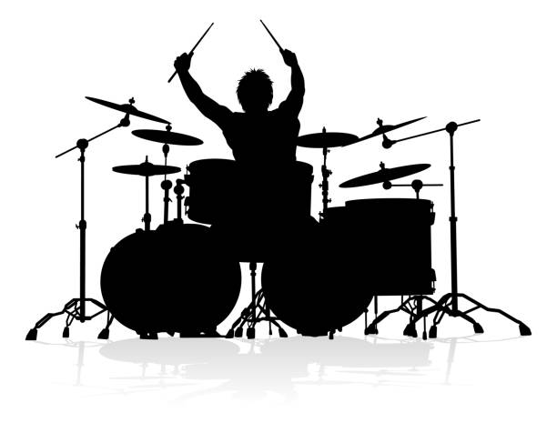 musiker drummer silhouette - cymbal drumstick music percussion instrument stock-grafiken, -clipart, -cartoons und -symbole