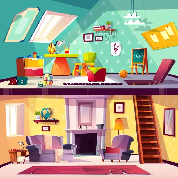 Vector illustration of Vector interior of playroom and living room