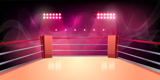 Vector illustration of Vector background of boxing ring, illuminated arena