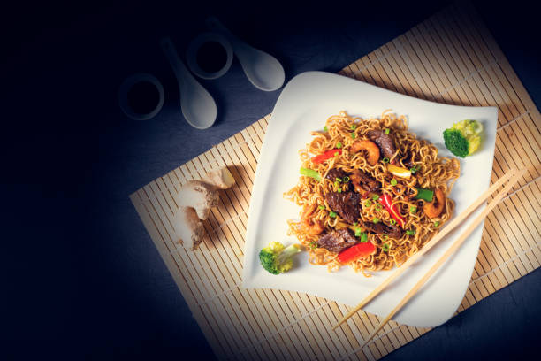 istock Fried Mie noodles with beef and vegetables. 1202483959