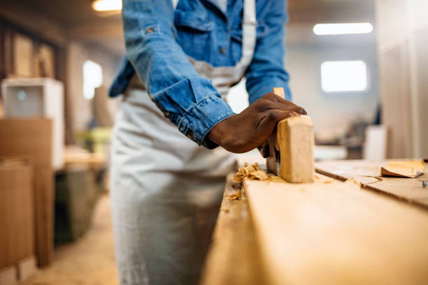 istock Woman carpenter love her job 1202486913