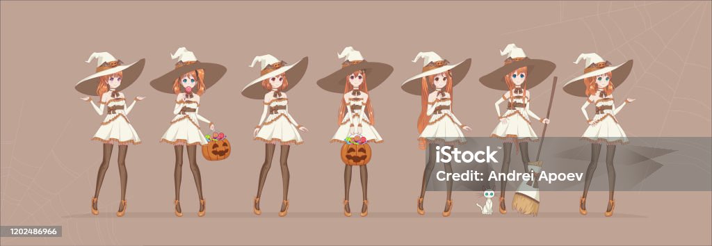 Vetores de Personagens De Desenho Animado De Manga Girl De Anime Bruxa De  Halloween e mais imagens de Adolescente - iStock